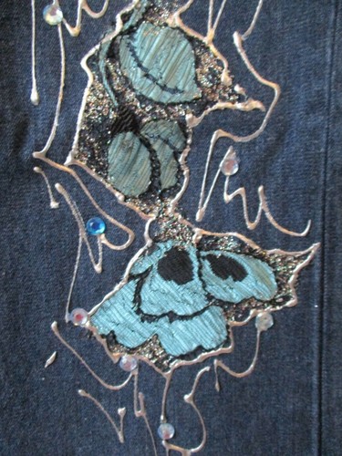 JEANS ROUTE 66 DENIM BLU IMPREZIOSITO DISEGNO FLOREALE TAGLIA 8 CORTO - NUOVO CON ETICHETTE - Foto 4 di 6