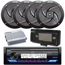 Marine Bluetooth Receiver, Amplifier, 4x 5.25" 180W Boat Speakers, Cover Black 