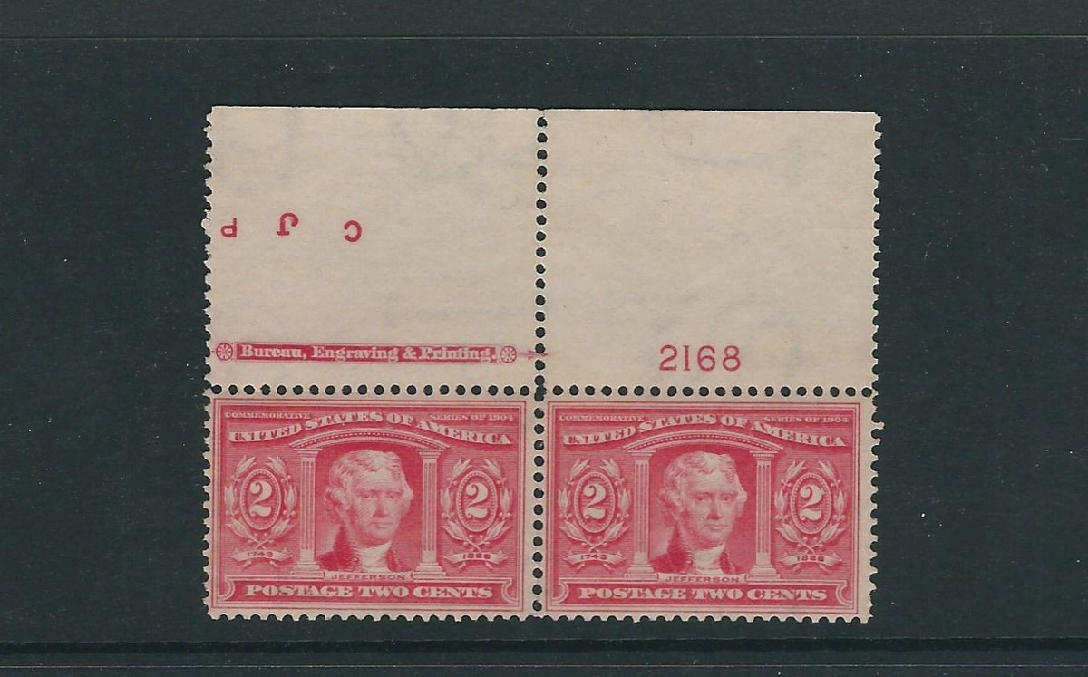 UNITED STATES 1904 JEFFERSON Scott 324 Top IMPRINT pair VF MNH