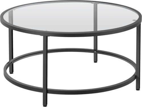 36" round Glass Coffee Table, Black Circle Coffee Table Center Table with Glass