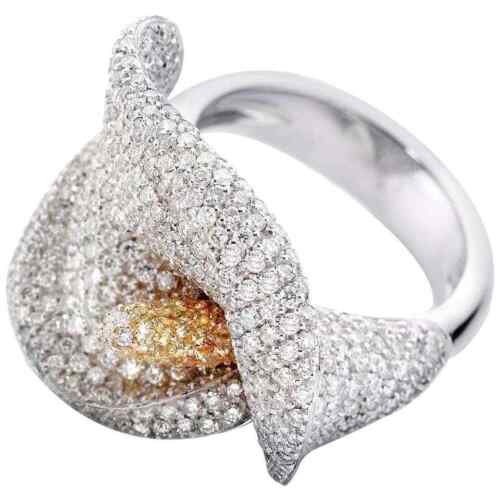 Unique Wonderful Yellow Citrine & Simulated Sapphire Beautiful Flower Women Ring - Picture 6 of 12