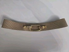 VTG Calderon Reptile Print Tan Leather Belt Medium 32"-33" Gold Clasp 9827