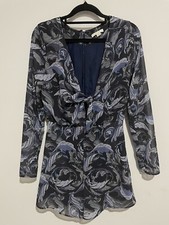 Kookai Women  s Long Sleeve Playsuit Size 36 Black Blue Pattern Design