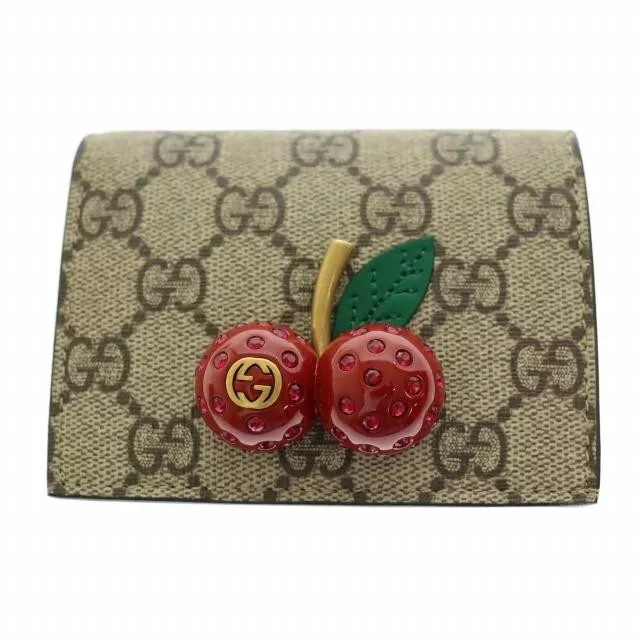 Portefeuille compact GUCCI Interlocking G GG Supreme Cherry marron 476050 avec boîte authentique
