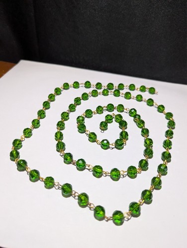 VINTAGE GREEN GLASS FACETED JEWELRY BEADS 8 mm CHANDELIER GARLAND 36" GOLD
