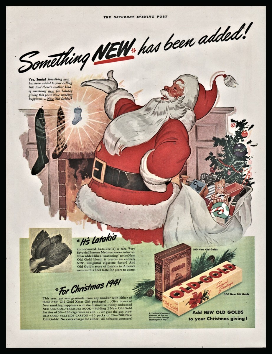 holiday 50 cigarettes 1941 SANTA CLAUS Old Gold Cigarettes Christmas AD now with Latakia tobacco