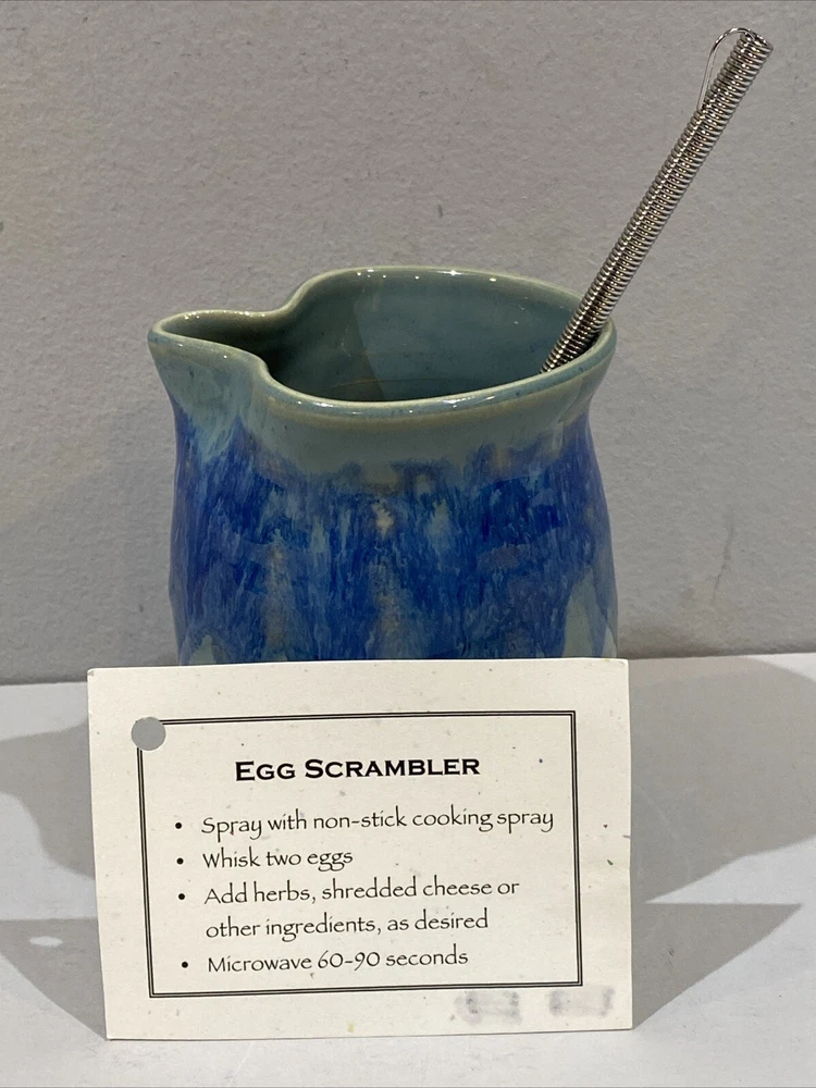 Ceramic Glazed Handmade Microwave Egg Cooker w/Whisk & Instructions