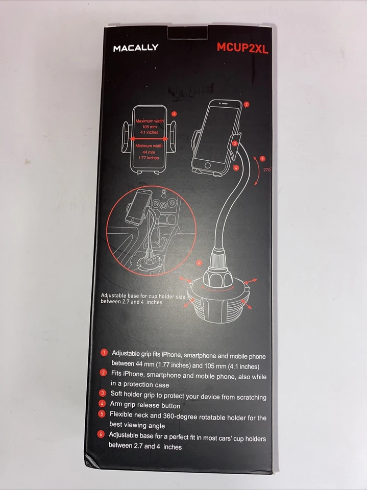 Soporte para taza de coche Macally montaje para teléfono 8” de largo flexible cuello de cisne con ajuste de 360°... Foto 3 de 4