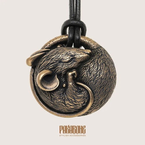 SLEEPING MOUSE BRONZE FIGURINE PENDANT ANIMAL MINIATURE SCULPTURE STATUETTE