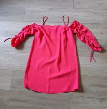 River Island Pink Cold Shoulder Dress Stretch Ruched & Strappy Sleeves BNWT UK12