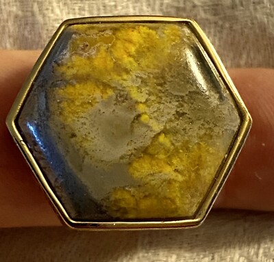 Verzierter warmer Gold Vermeil natürlicher Jaspis Cabochon Barse Designer Ring Gr. 8 Boho