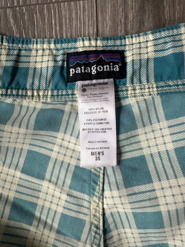 Patagonia Wavefarer Gr. 35 grün kariert Schwimmen Surf Board Badehose Shorts Herren - Bild 7 von 8
