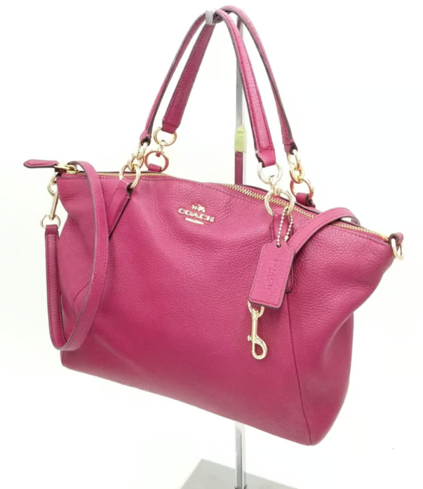 バッグ Coach Pink Pierced C Gallery Tote Bag Coach Kelsey Fuschia Pink Leather Tote/Crossbody Bag With