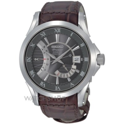 Brand New Seiko Premier SRH009P1 Kinetic Direct Drive Brown Silver