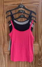 Ex M&S Brand New Cotton Lace Trim Vest Top Pink Black Blue Stripe Size 6 - 22