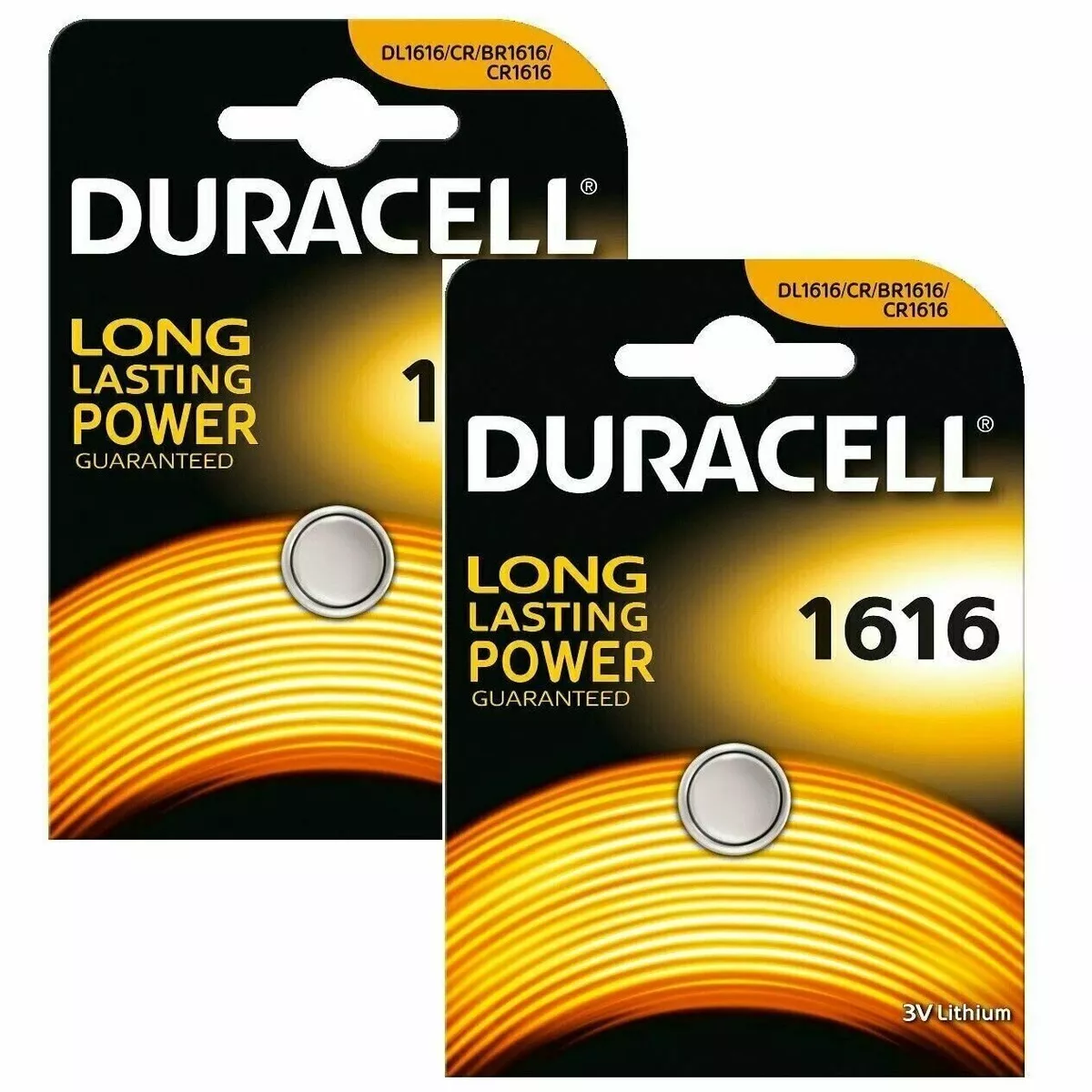 2 x Duracell Lithium CR1616 3V Coin Cell batteries DL1616 BR1616