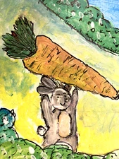 Original Artwork Rabbit and Big Carrot Animal ACEO Handmade Signed By Artist