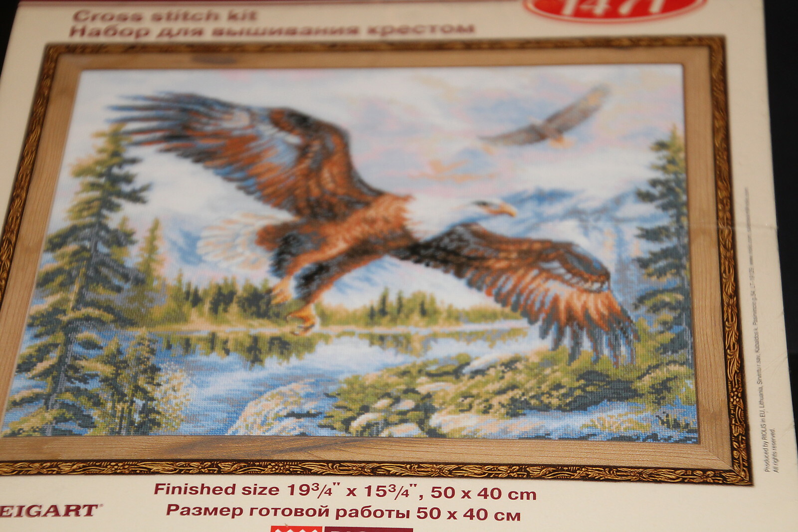 Eagle soaring over lake forest Counted cross stitch kit NIP Riolis
