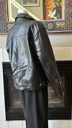 Vintage 70s Caribu By Briarcliff Distressed Vinyl Motorcycle Jacket Black 42-44 - Picture 4 of 18