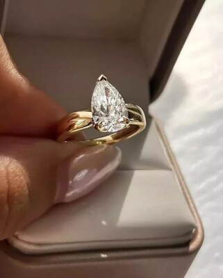 Women's Engagement Ring 2Ct Pear Cut Simulated Diamond In 14k Yellow Gold Plated