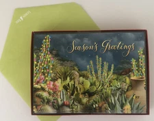 10 CHRISTMAS Leanin Tree Cards Box Set, DESERT CACTUS WITH LIGHTS, MOUNTAINS