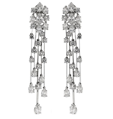 Fine 935 Argentium Silver Lab-Created Diamonds Waterfall Drop-Dangle Earrings