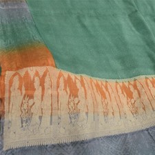 Sanskriti Vintage Sarees Green Baluchani Woven Printed Pure Silk Sari 5Yd Fabric