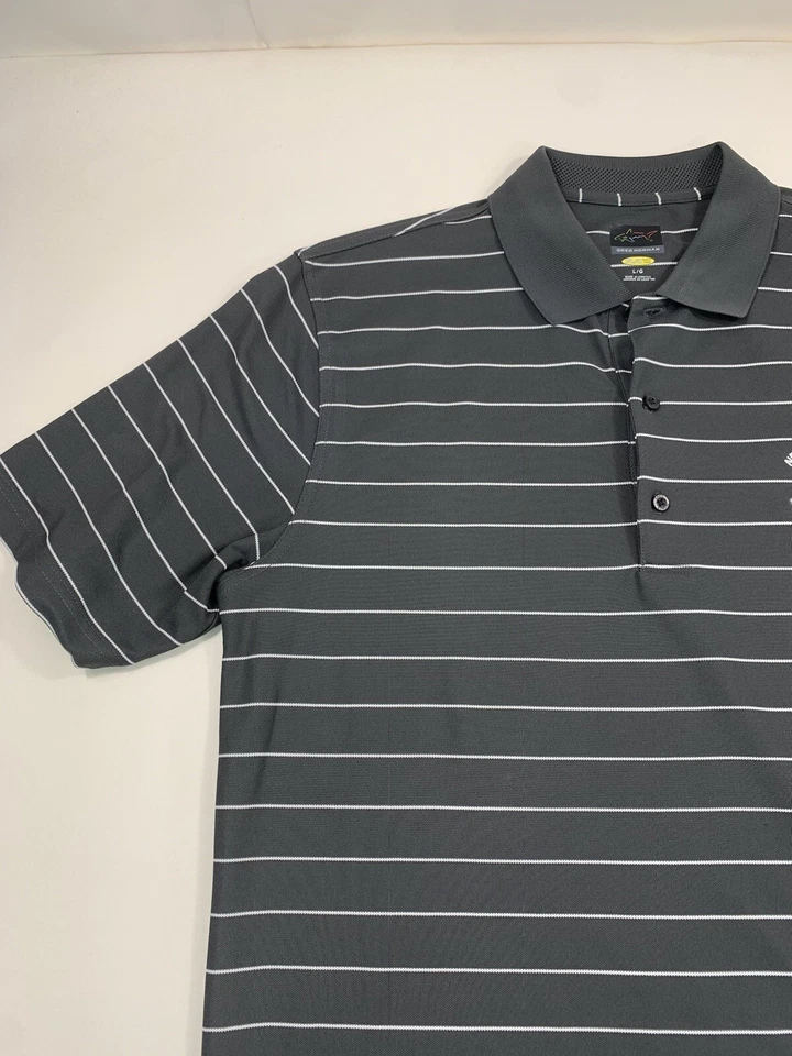 Greg Norman Shirt Mens Large Gray Striped Polo Short Sleeve Golf - Image 4 of 4