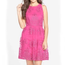 Taylor Fit & Flare Mesh Lace Dress Pink 12 NWT! $158
