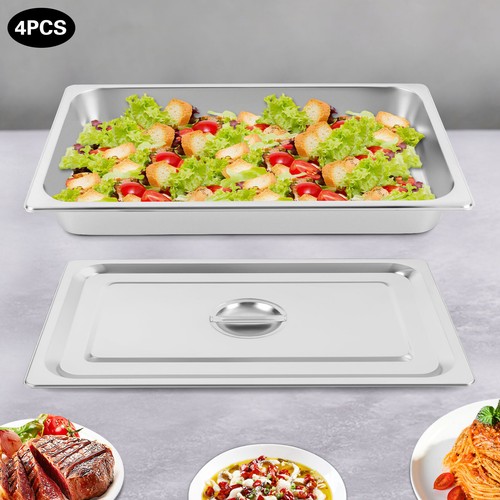 4 Pack Stainless Steel Hotel Pans Full Size Steam Table Pans Commercial Food Pan