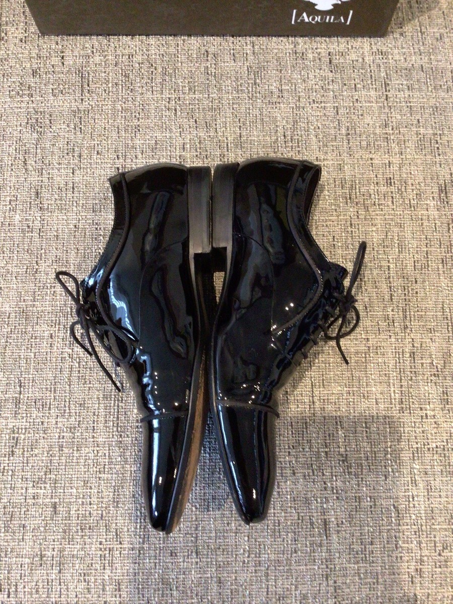 Mens AQUILA Black Patent Leather Dress Shoes Size 42” AU8…in A Box