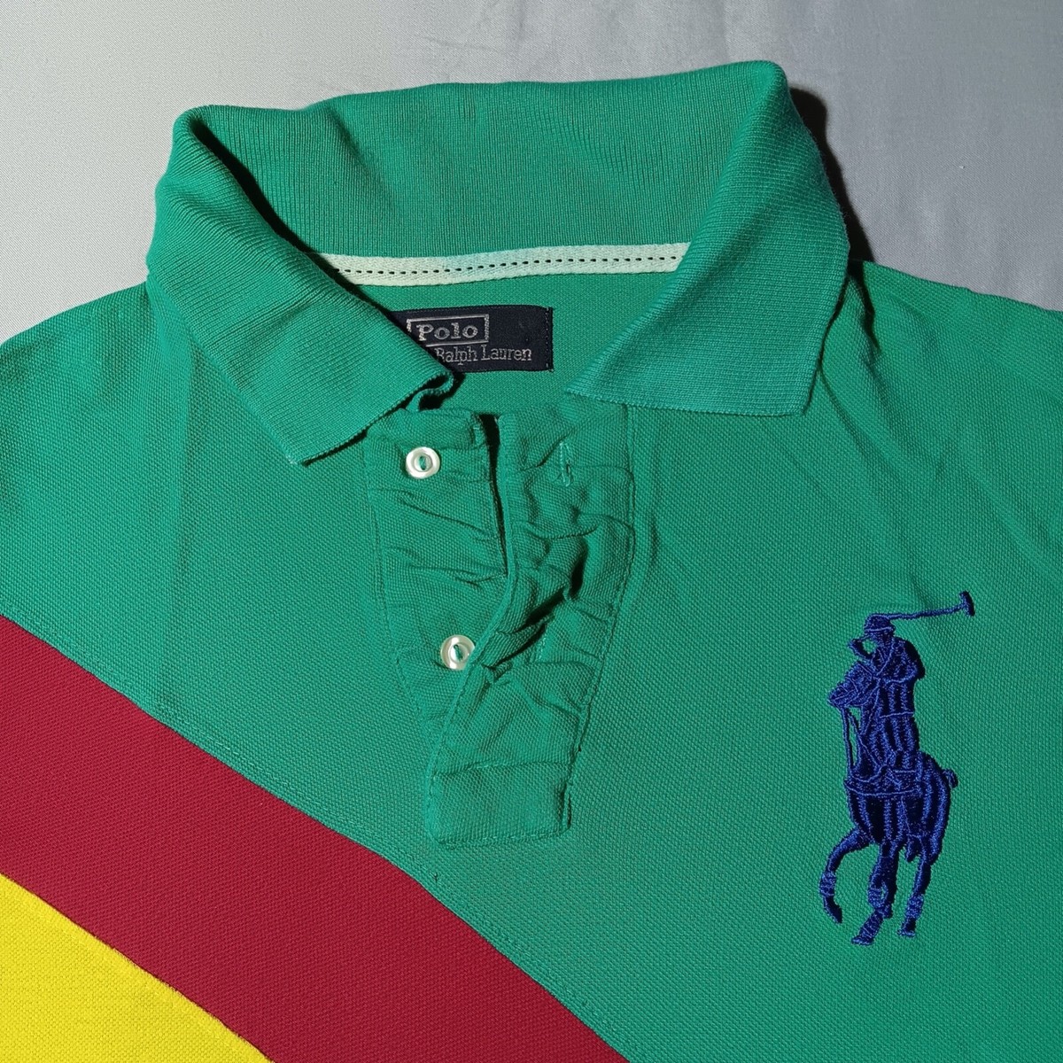 Vintage 1990s 90s Polo Ralph Lauren Big Pony Color Block Knit Polo