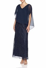 JKara Chiffon Overlay V-Neck Beaded Gown Dress Size 6 349