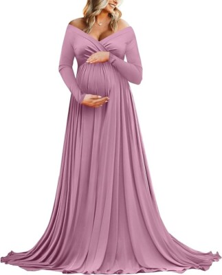 green emerald velvet dress Soft Satin Maternity Dresses for Photo Shoots Side Slit Photography D 16W / T154 main image 1