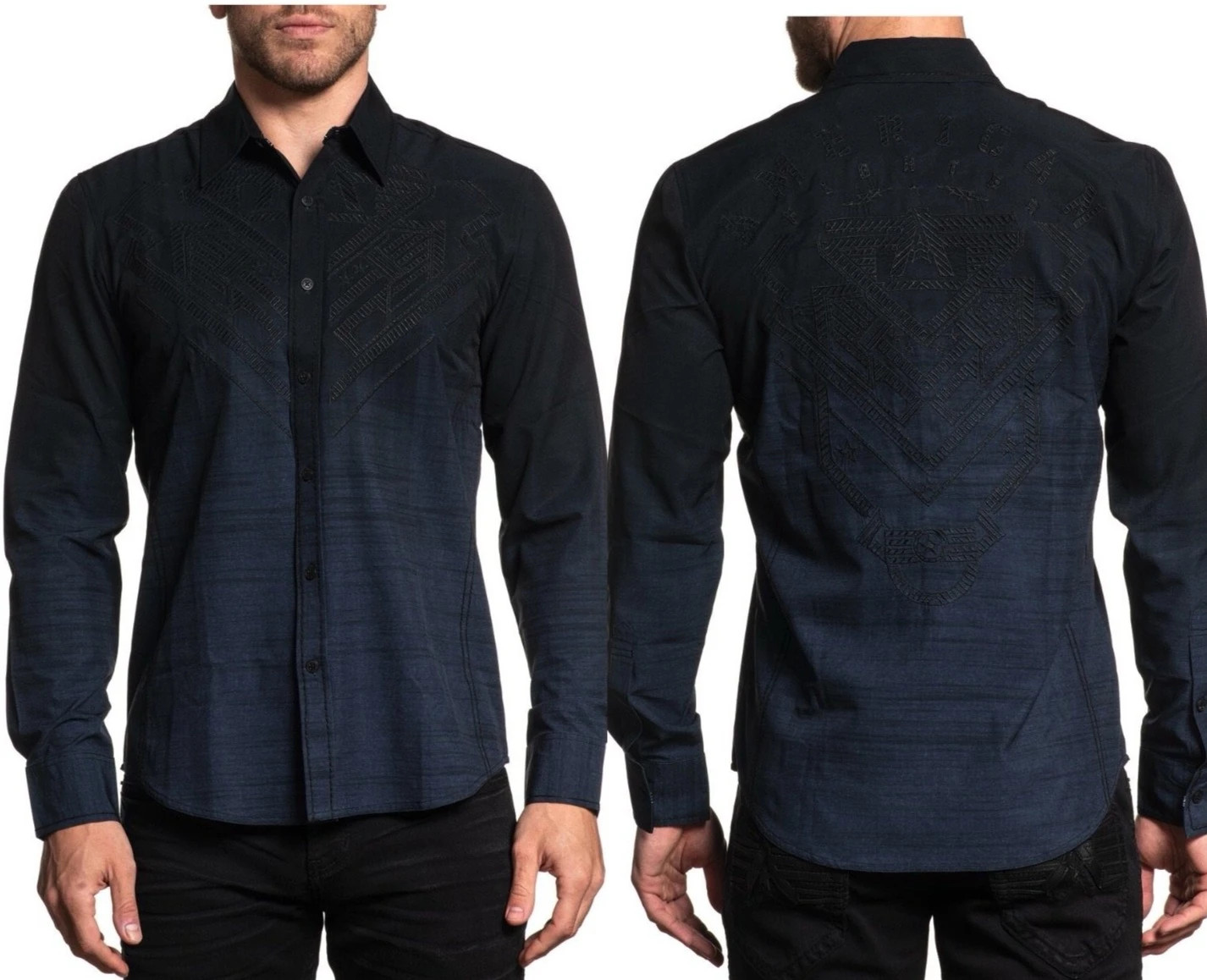 Мужская рубашка AMERICAN FIGHTER на пуговицах с длинным рукавом и вышивкой S-3XL