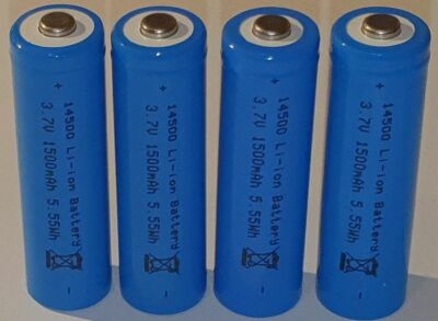 4 x Li-Ion Akku Typ AA 14500 +Pol 3,7V 1500mAh 50x14mm Lithium Ion -Saustark-