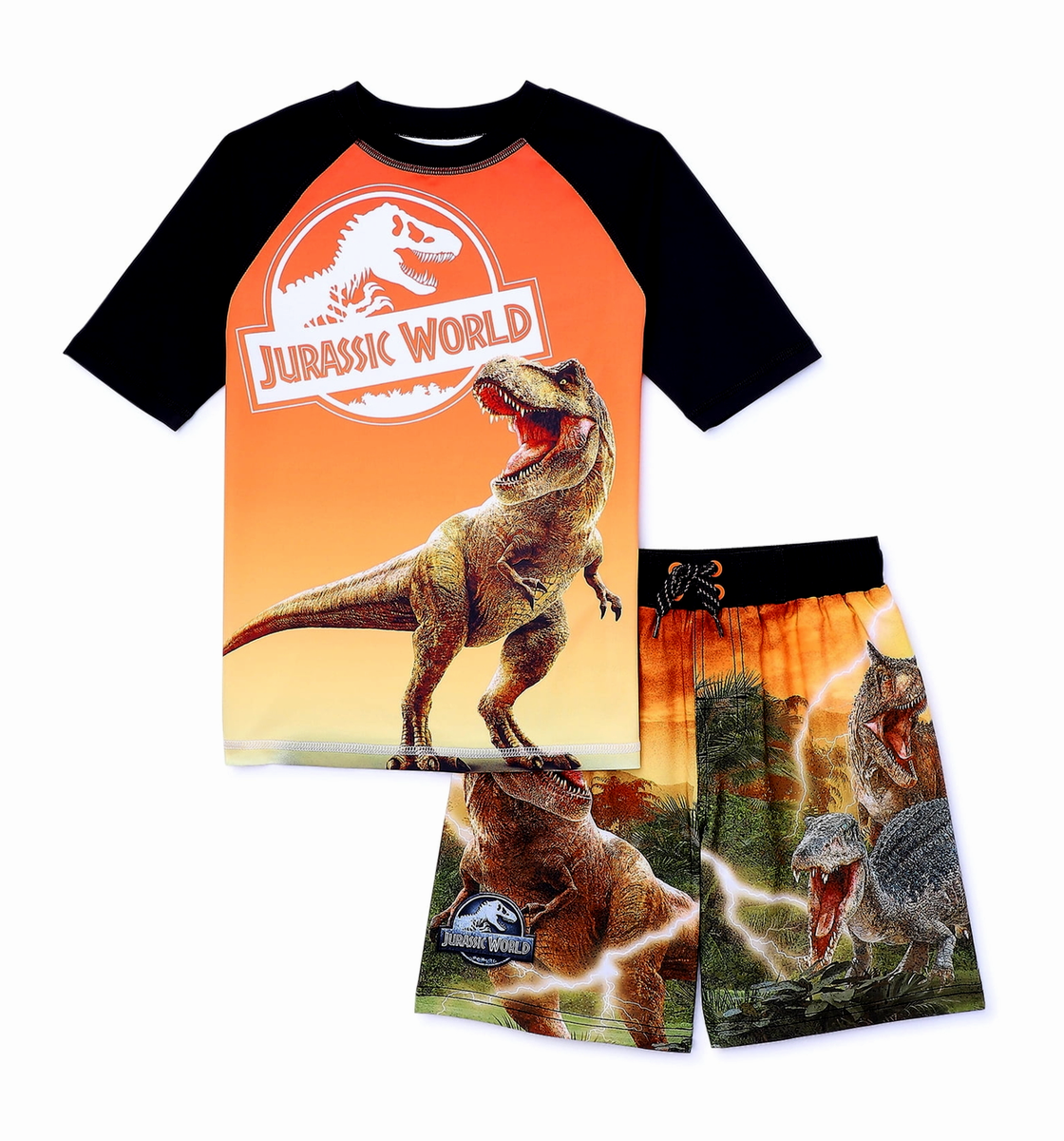 Jurassic World Dinosaur Swimsuit Swim Trunk Rash Guard Set Boy 4 6