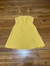 Old Navy Womens Tank Sundress Size Small Yellow Linen Rayon Smocked Back Casual