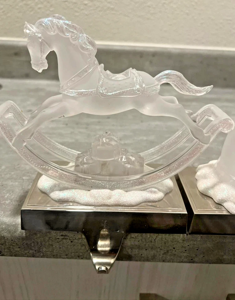 Lote de 3 Medias de Navidad Vidrio Esmerilado Santa Angel Caballo Iluminado Decoración Foto 4 de 4