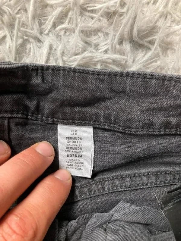 Short en jean noir taille haute effiloché vintage bermuda US8 - Photo 4/4