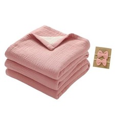 4 Layers Muslin Baby Blankets for Girls,100 Cotton Muslin Toddler Pink khaki