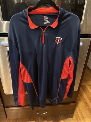 Minnesota Twins Shirt Mens L/XL Blue White Red MLB Majestic Baseball 1/4 Zip