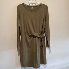 Aerie Women’s Size LargeOlive Green Cotton Tie Waist Long Sleeve Dress