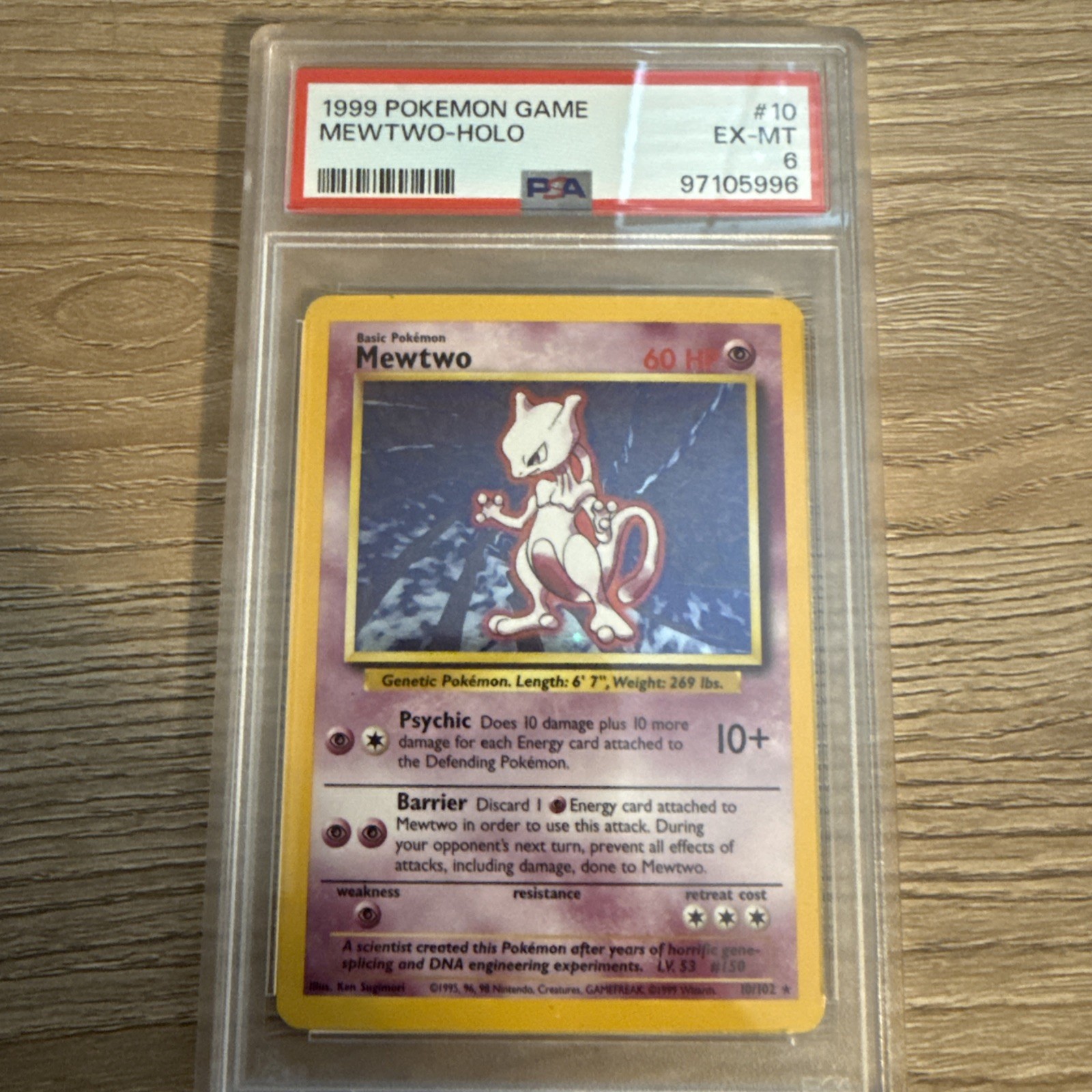 1999 Pokemon TCG Game Mewtwo HOLO Base Set 10/102 PSA 6