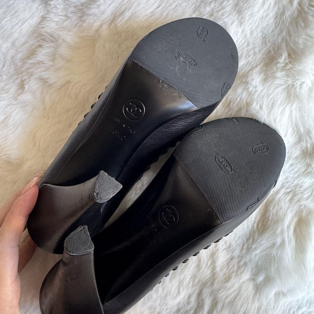 Chanel Pumps Shoes Braided Coco Mark Leather Black Size 36.5 US About6.5 Women thumbnail 9