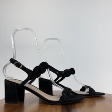 Womens Stuart Weitzman Twistie Black Suede Strappy Block Heel Sandals Size 11 B