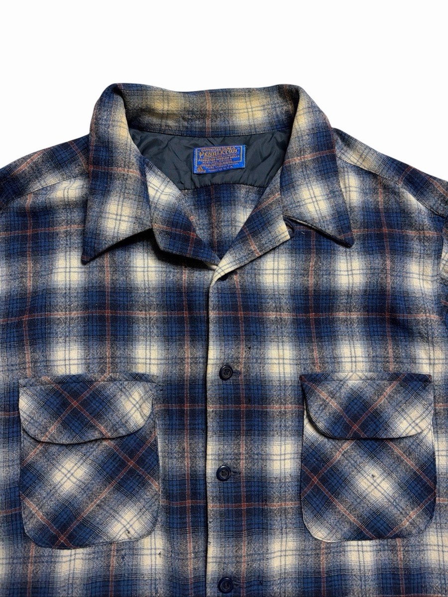 Vintage 70s Pendleton Men's Board Loop Collar Shadow Plaid Flannel