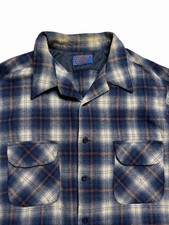 Vintage 70s Pendleton Men  s Board Loop Collar Shadow Plaid Flannel Shirt Size M