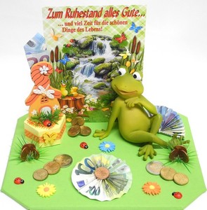 Geldgeschenk Ruhestand Rente ☘ Frosch Geschenkschachtel + Wichtelhaus Geschenk