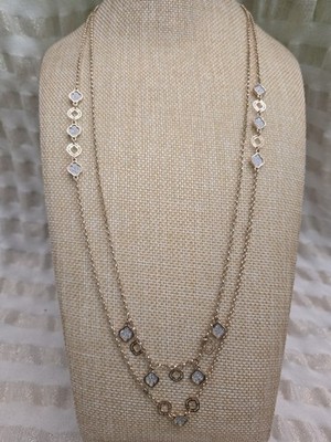 LOFT Gold Tone Clover Shimmer Layered Station Necklace Chain Silver Glitter